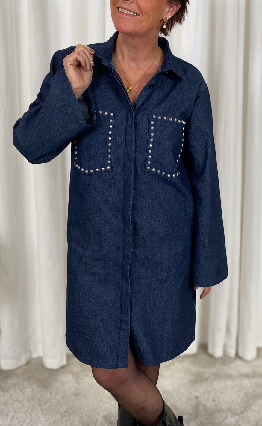 Say INA Copenhagen Kjole - Cilla Denim - Dark Blue Denim W. Studs